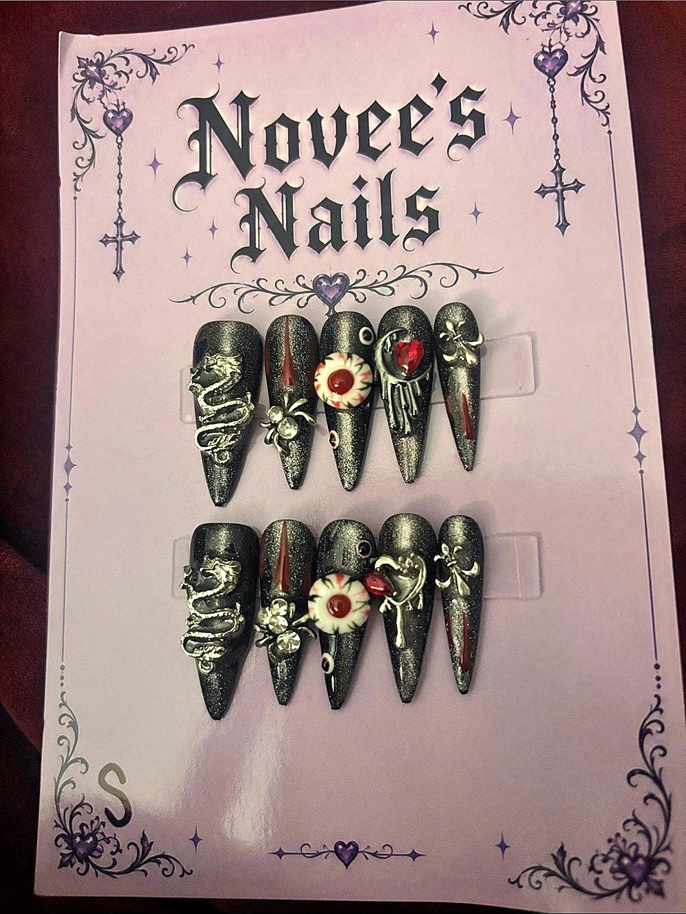 Novee's Nails Black & Red Gothic Press-On Nails NWT